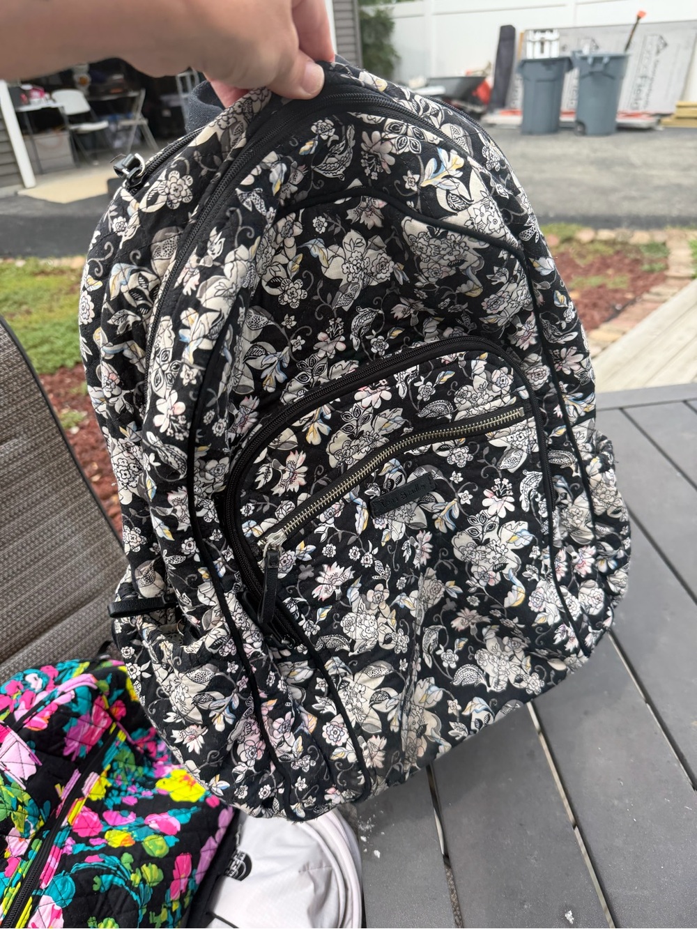 Vera Bradley Black Floral Quilted Daypack with Pale Accents - Picture 6 of 6